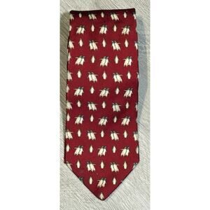 Brooks Brothers Makers Mens Silk Tie Burgundy Penguins 60”x 3.5”